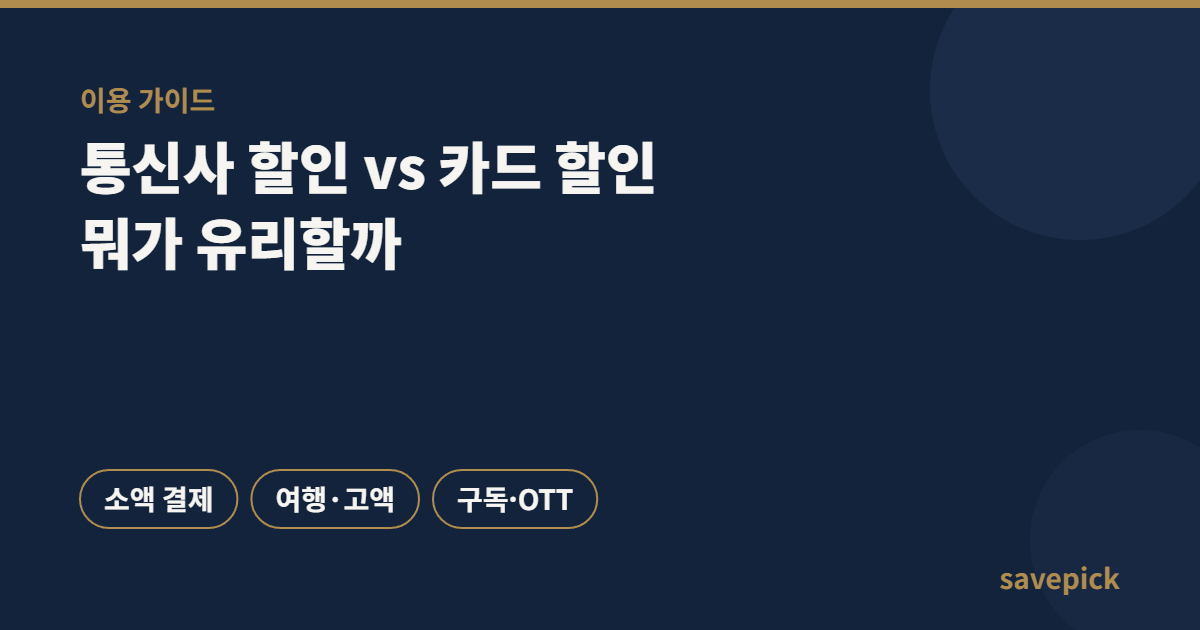 통신사 제휴 할인과 카드 할인 중 뭐가 유리할까 — 상황별 판단 기준 1 통신사 멤버십 할인과 카드 할인을 소액·여행·구독 상황별로 비교한 안내 이미지